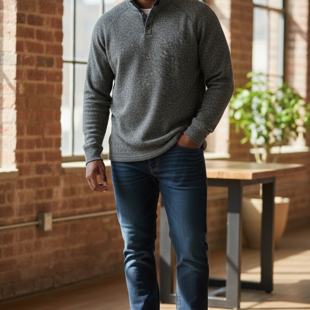 Sonoma 3X Quarter 1/4 Snap Mockneck Sweatshirt Gray Long Sleeve Fleece Pockets - Picture 2 of 9